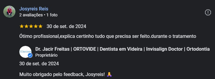 Avaliação de Josyreis Reis no Google