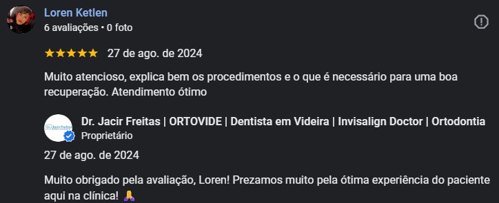 Avaliação de Loren Ketlen no Google